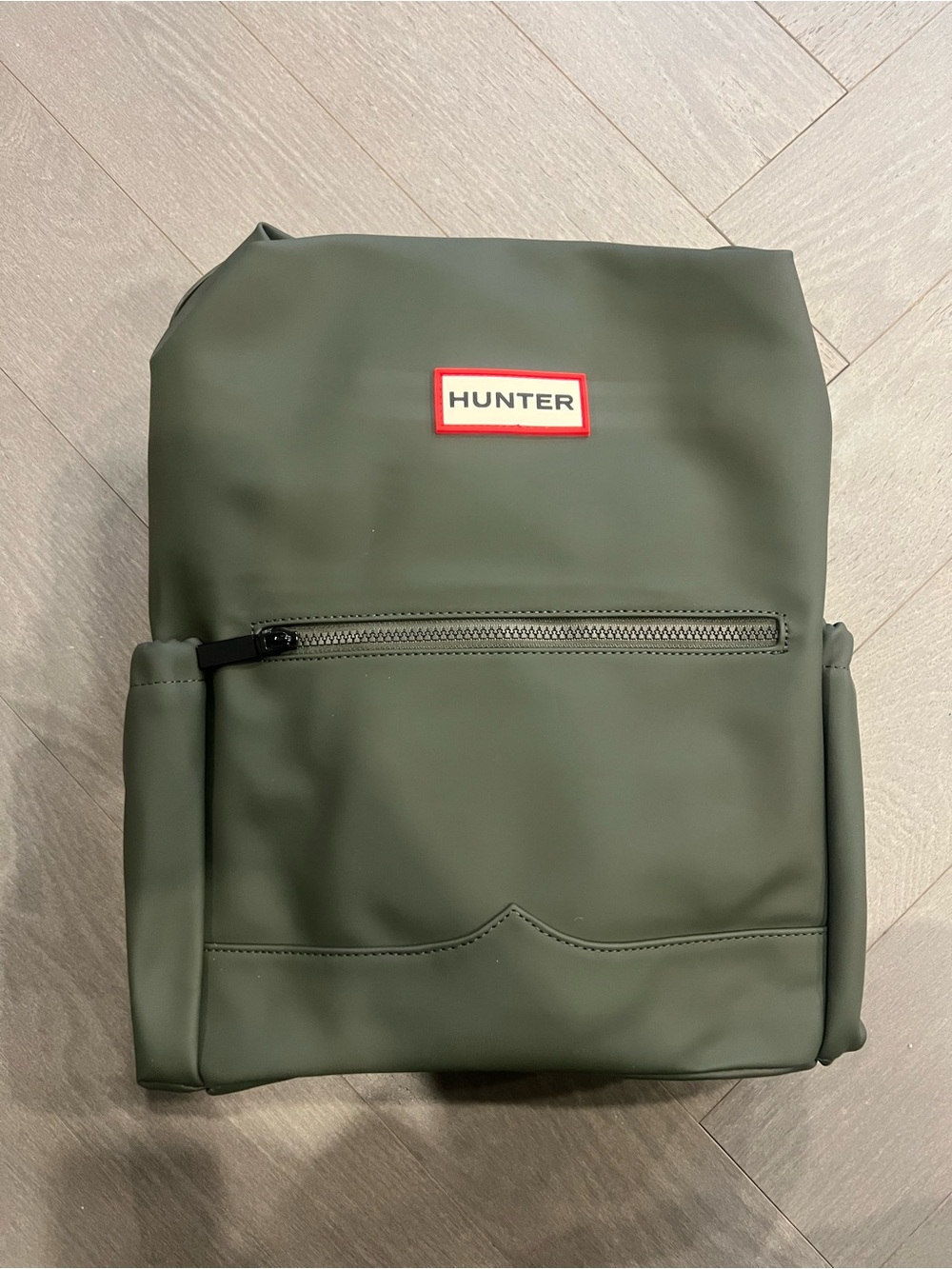 Hunter Olive Green Backpack with Red-Trim Logo